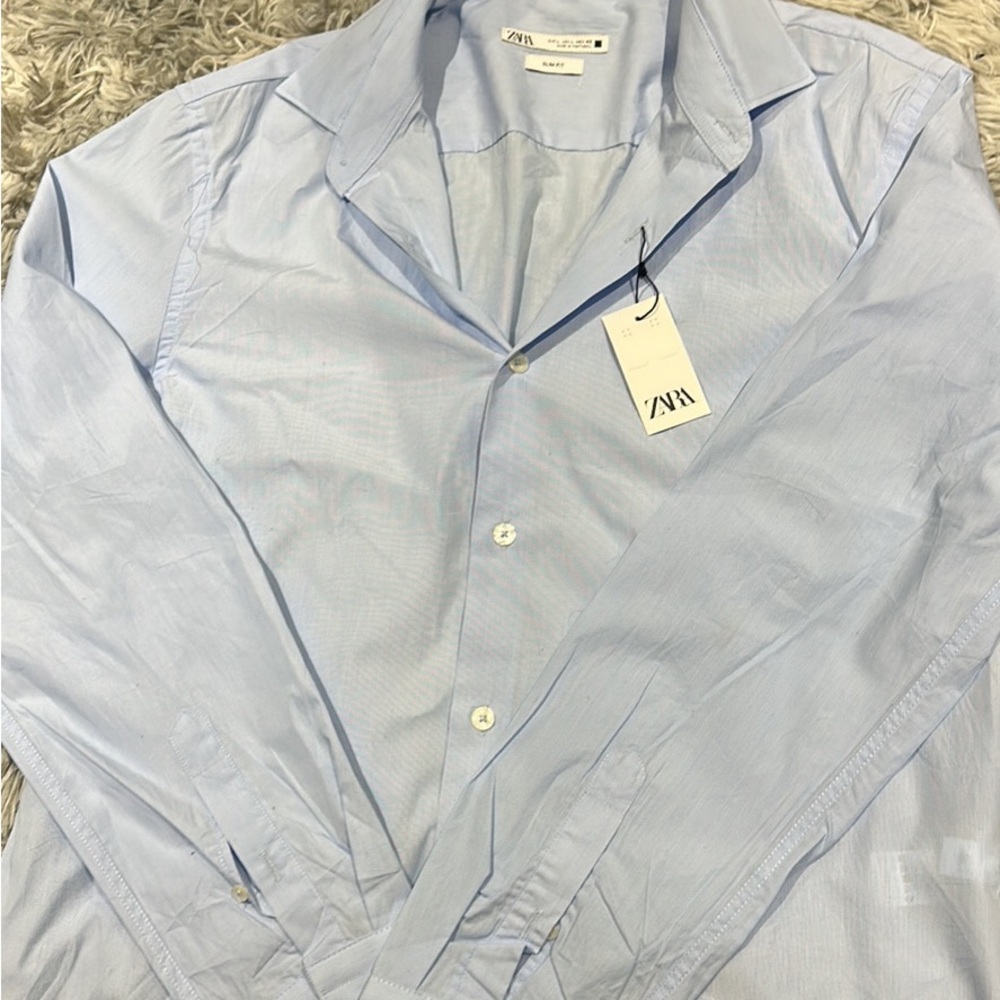 Zara Men's Light Blue Shirt